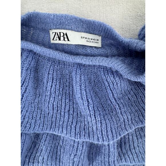 Zara Periwinkle Blue Purple Ruffle Sweater Knit Pullover M Coquette - Picture 8 of 8
